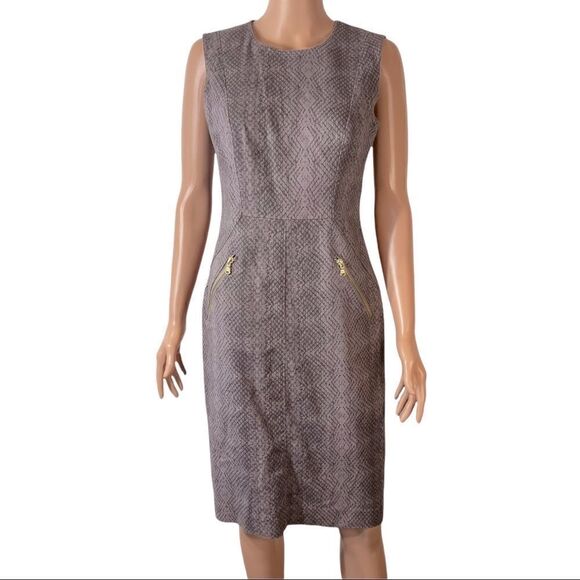 DONNA KARAN Snakeskin Zip Pocket Sheath Dress SIZE 6 - Picture 3 of 16